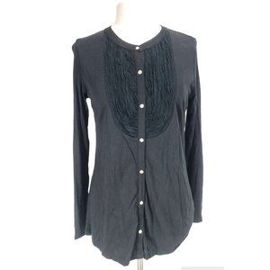 J.Jill Womens Chiffon Bib Knit Shirt Button Up Tunic Top Size S Black  M1P
